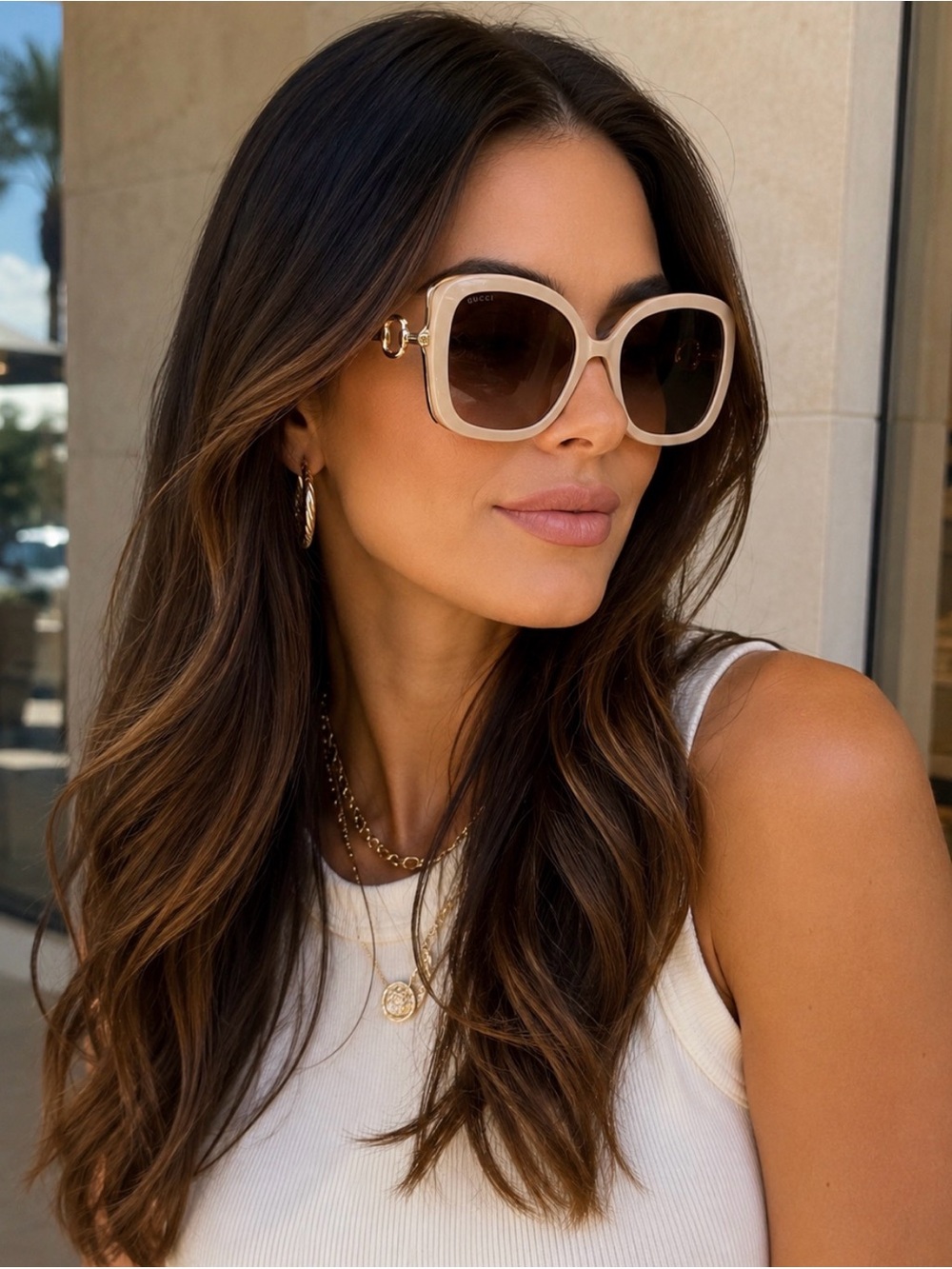 GUCCI    NEW
Acetate Horsebit Square Frame
Sunglasses GG1021S Pink Tortoise
